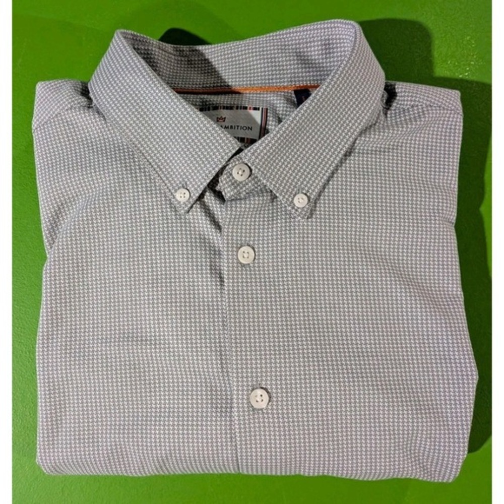 Modern Ambition Men's XL Standard-Fit Knit Dress Shirt Button Down Houndstooth‎